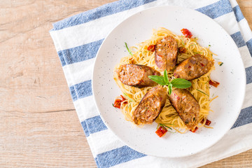Stir-Fried Spaghetti with Sai Aua (Notrhern Thai Spicy Sausage)
