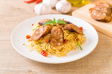 Stir-Fried Spaghetti with Sai Aua (Notrhern Thai Spicy Sausage)