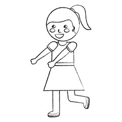 cute little girl happy character vector illustration sketch design