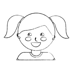 young cute girl face happy character vector illustration sketch design