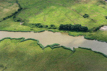 Vue aérienne du canal latéral à la Loire en Loire Atlantique en France