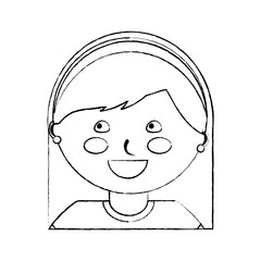 young cute girl face happy character vector illustration sketch design
