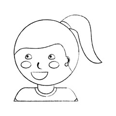young cute girl face happy character vector illustration sketch design
