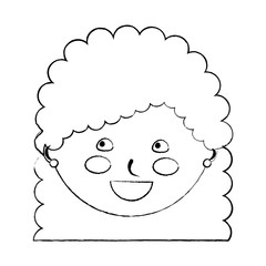 young cute girl face happy character vector illustration sketch design