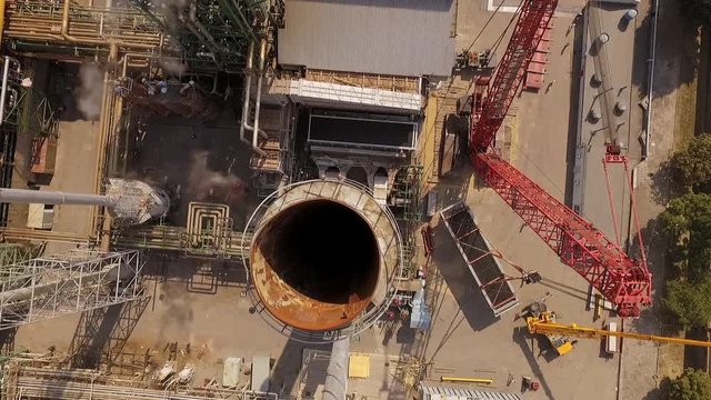 Ukraine - May 2016: Aerial view of installing big cargo on chemical plant