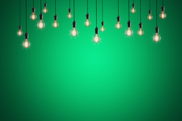 Vintage bulbs on color background - idea, innovation, teamwork and leadership concept. Space for text