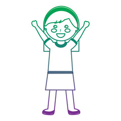 cute little girl happy character vector illustration color line gradient