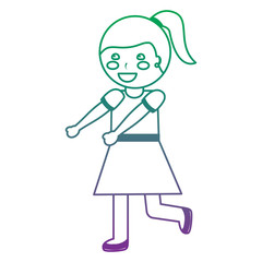 cute little girl happy character vector illustration color line gradient