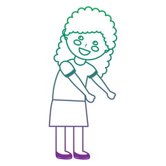 cute little girl happy character vector illustration color line gradient