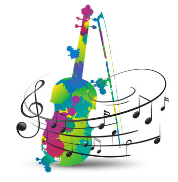 Colorful violin and music notes on white