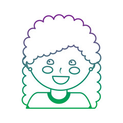 young cute girl face happy character vector illustration color line gradient