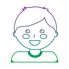 happy cute boy face young character vector illustration color line gradient