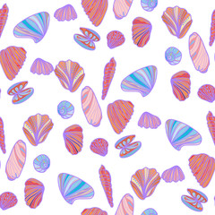 Seamless pattern with sea shells.