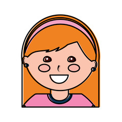 young cute girl face happy character vector illustration