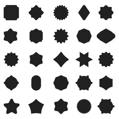 Set of black badge shape. Trophy and reward, competition and victory, success and achievement. Flat vector cartoon illustration. Objects isolated on white background.