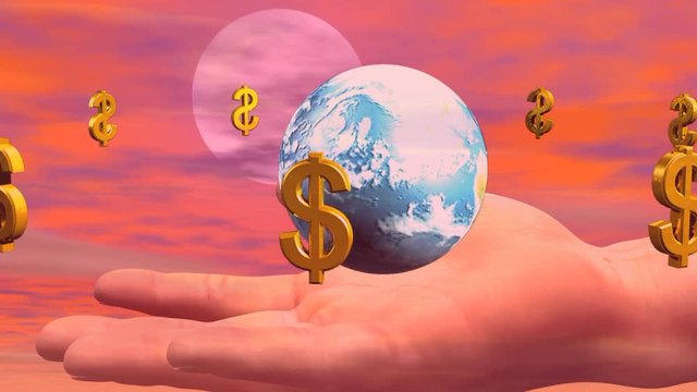 rotazione di simboli del dollaro  in oro intorno al pianeta Terra su sfondo animato
