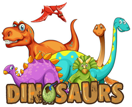 Sticker template with many types of dinosaurs