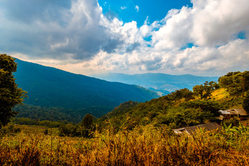 high mountains peaks range clouds in fog scenery landscape national park view outdoor  at Chiang Rai, Chiang Mai Province, Thailand