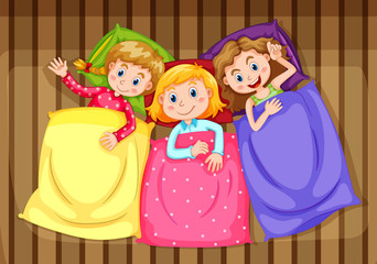 Three girls getting ready for bed