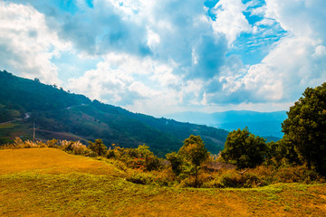 high mountains peaks range clouds in fog scenery landscape national park view outdoor  at Chiang Rai, Chiang Mai Province, Thailand