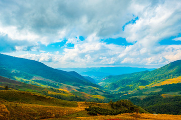 high mountains peaks range clouds in fog scenery landscape national park view outdoor  at Chiang Rai, Chiang Mai Province, Thailand