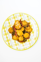 wok fried Scallops stir fry with sweet peppers and chinese vegetables