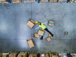 Warehouse worker after an accident in a warehouse.