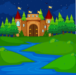 Obraz na płótnie Canvas Castle tower in the field at night time