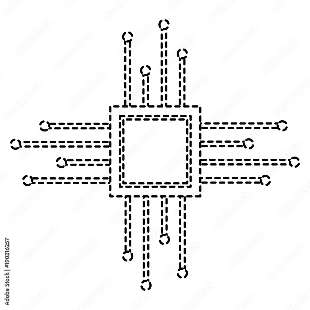 Poster motherboard circuit microprocessor chip technolgy vector illustration pictogram design
