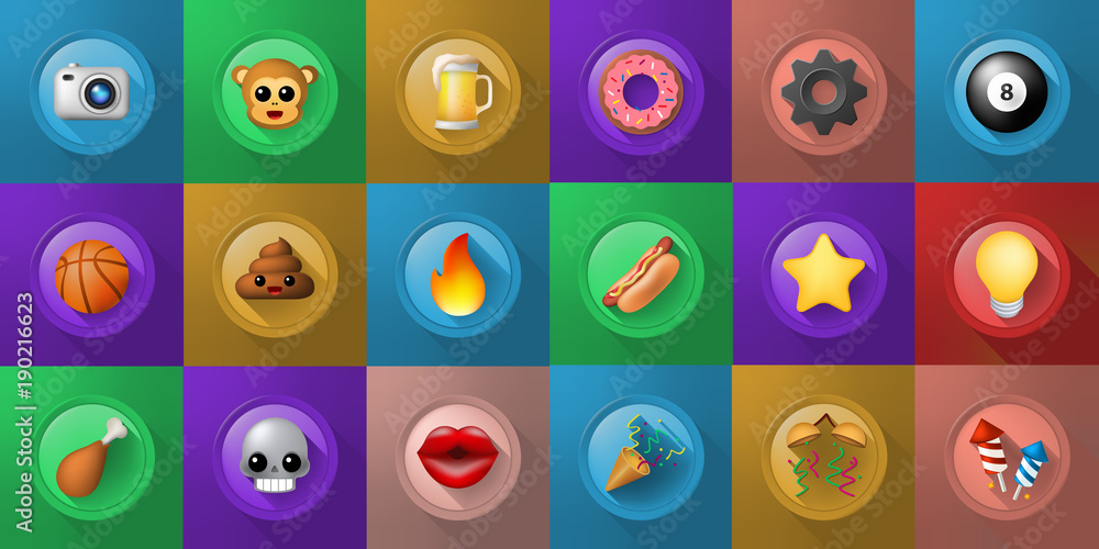 Poster set of icons on buttons on color background . fully scalable vector elements