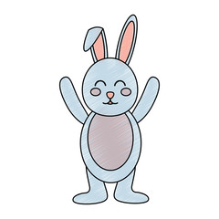 cute standing little bunny with hands up vector illustration