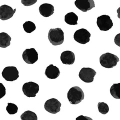 Vector Seamless Watercolor Black Polka Dot Pattern