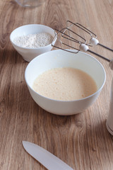 Whipped the dough in a porcelain bowl