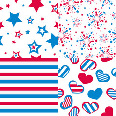 Obraz premium set of vector seamless patterns, stars, fireworks, hearts