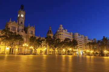 Fototapeta na wymiar Valencia City Hall on Plaza del Ayuntamiento in Valencia