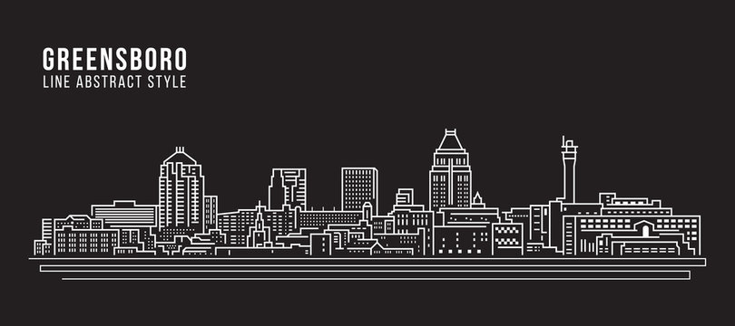 Cityscape Building Line Art Vector Illustration Design - Greensboro City