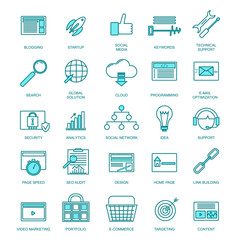 Development Signs Thin Line Icon Set. Vector