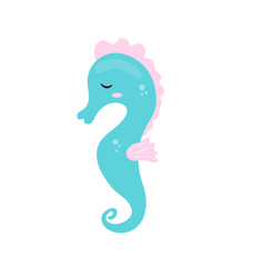 Cute seahorse icon, flat, cartoon style. Isolated on white background. Vector illustration