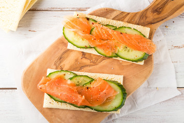 Gluten Free Crispbread, Cucumber Slices and Smoked Salmon