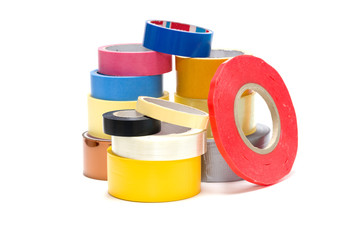 sellotape, scotch, painter  and duct tape on a white background