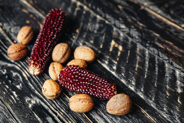 harvest of autumn vegetables - pumpkin, apples, peppers, tomatoes