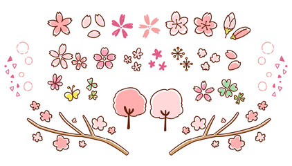 かわいい桜の手描き風アイコンセット（カラー）