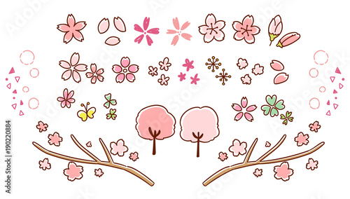 かわいい桜の手描き風アイコンセット カラー Wall Mural よぴんこ Yopinco かわいい桜の手描き風アイコンセット カラー Wall Mural よぴんこ Yopinco