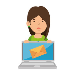 woman using laptop with envelope mail vector illustration design