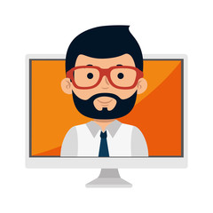 monitor computer with businessman vector illustration design