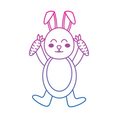 cute little happy bunny holding carrots vector illustration color line gradient