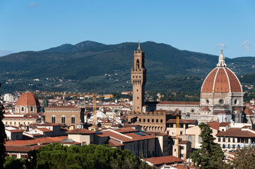 Beautiful panoramic view of the Cathedral of Santa Maria del Fiore and Palazzo Vecchio in Florence
