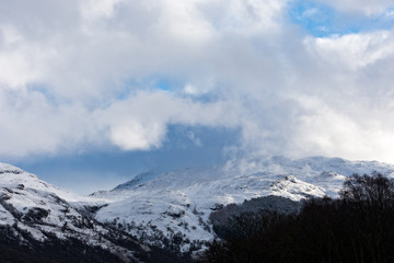 mountains and blue sky in winter