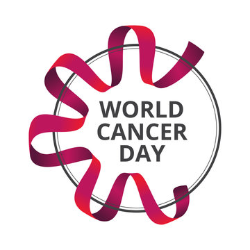 Vector illustration to 4 February - World Cancer Day with awareness red ribbon isolated on white background. Can be used for badges, posters or web banners design and other creative projects