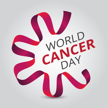 Vector illustration to 4 February - World Cancer Day with awareness red ribbon and text. Can be used for badges, posters or web banners design and other creative projects